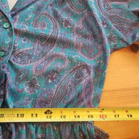 Vintage 70s 80s Secretary Office Midi Dress Blue Paisley Career Boho MCM… - Picture 11 of 13